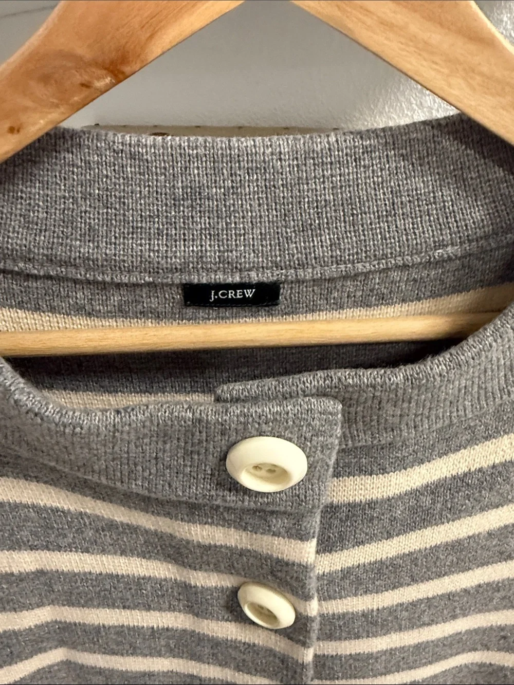J. Crew Gray and Cream Striped Button-Front Sweater Pea Coat